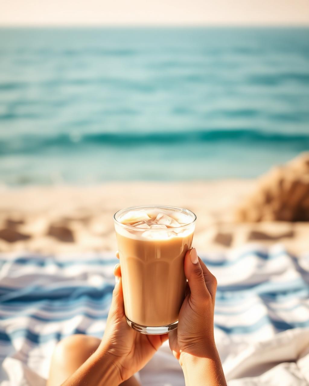Iced coffee by the ocean